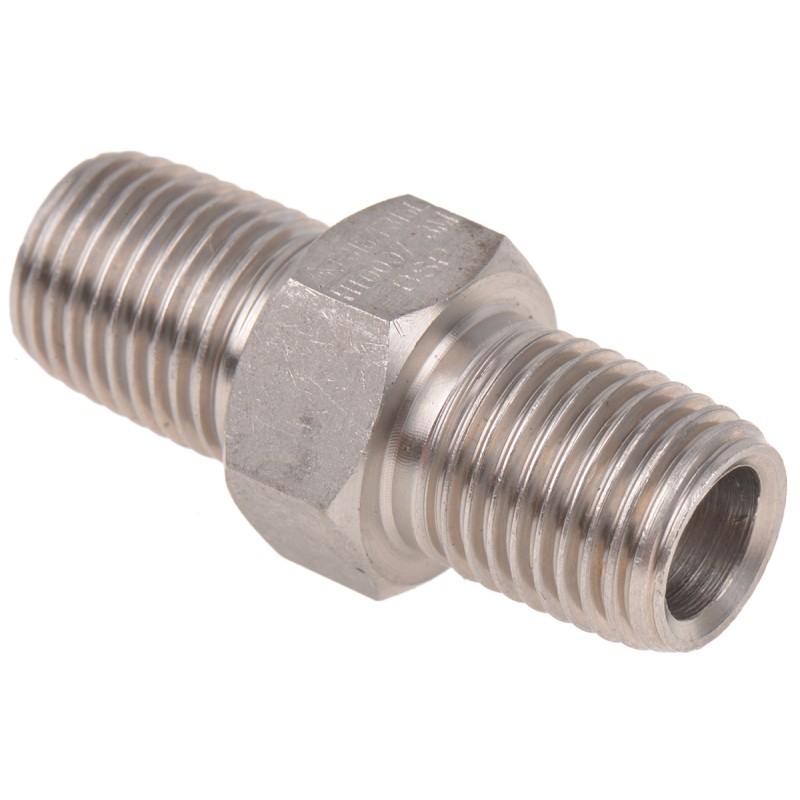 1 pcs - RS PRO Stainless Steel Pipe Fitting, Straight Hexagon Nipple Joint, Male R 1/4in x Male R 1/4in