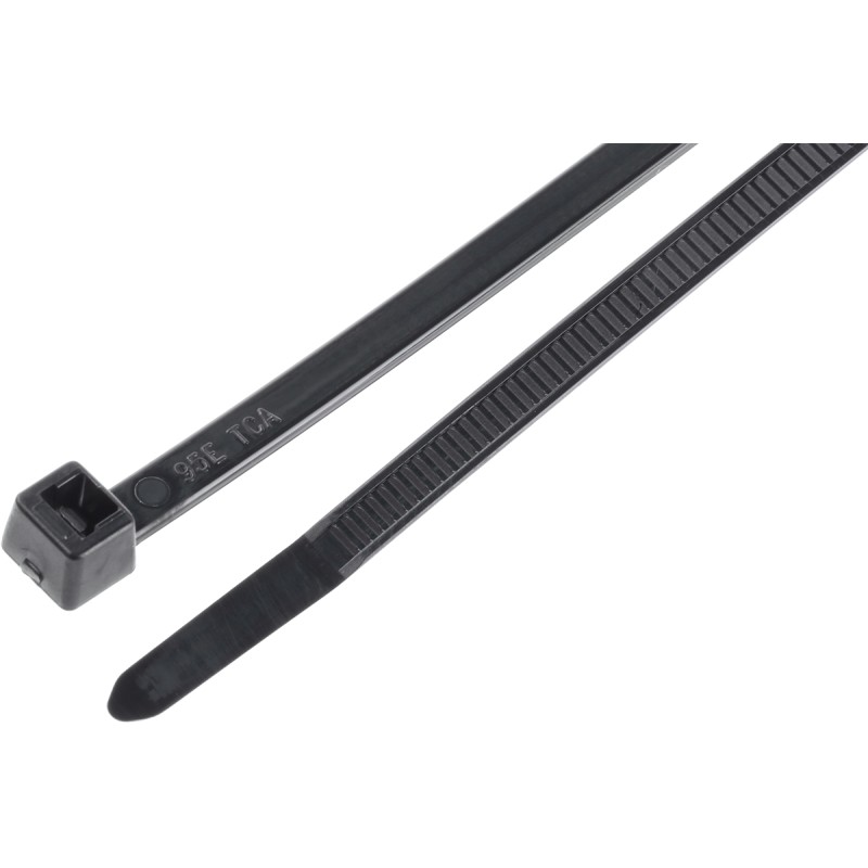 1 Bag of 100 - HellermannTyton Cable Tie, Inside Serrated, 200mm x 4.6 mm, Black Polyamide 6.6 (PA66), Pk-100