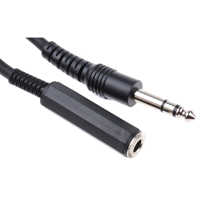 1 pcs - RS PRO Male 6.35mm Stereo Jack to Female 6.35mm Stereo Jack Aux Cable, Black, 5m