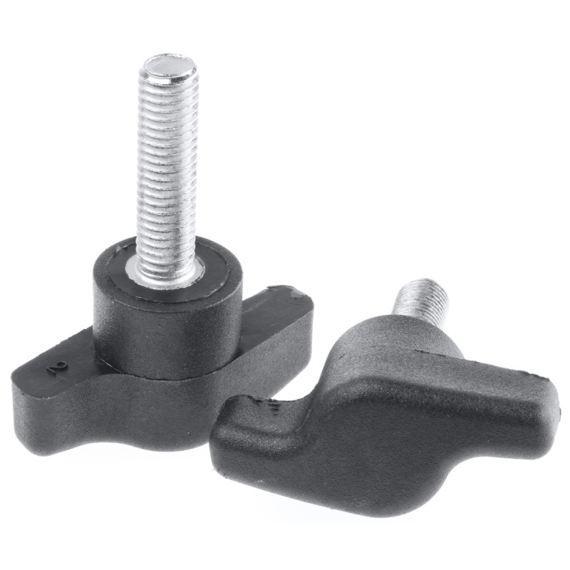 10 pcs - RS PRO Black Wing Clamping Knob, M8, Threaded Stud