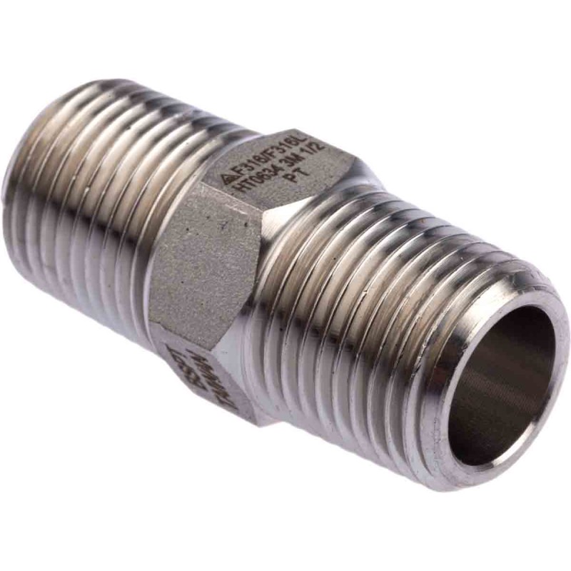 1 pcs - RS PRO Stainless Steel Pipe Fitting, Straight Hexagon Nipple Joint, Male R 1/2in x Male R 1/2in