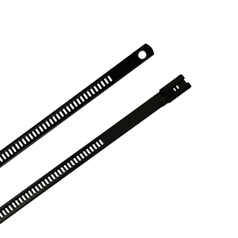 100 pcs - RS PRO Cable Tie, Ladder Single Lock, 225mm x 7 mm, Black 316 Stainless Steel, Pk-100