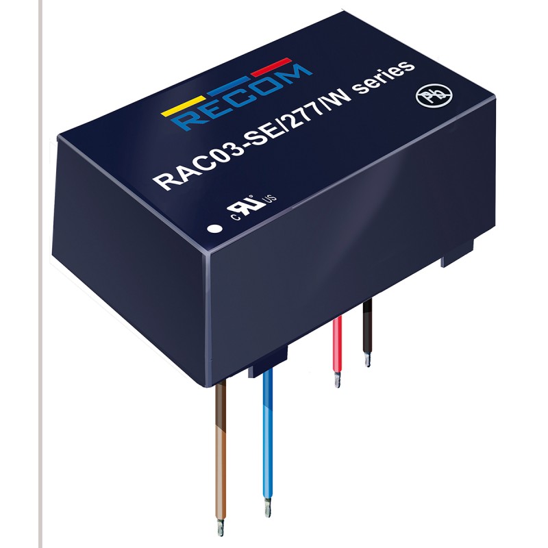 1 pcs - Recom Switching Power Supply, RAC03-24SE/277/W, 24V dc, 125mA, 3W, 1 Output, 120 - 430 V dc, 85 - 305 V