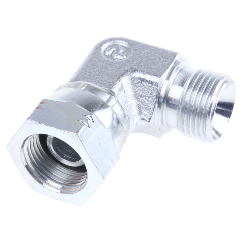 1 pcs - Parker Steel Zinc Plated Hydraulic Elbow Threaded Adapter, 6C6MK4S, G 3/8 Male G 3/8 Female