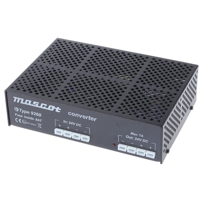 1 pcs - Mascot DC-DC Converter, 24V dc/ 16A Output, 18 - 32 V dc Input, 210W, Mounting Bracket, +25°C Max Temp -20°C Min