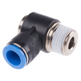 1 pcs - Festo QS Series Elbow Threaded Adaptor, R 1/2 Male to Push In 12 mm, Threaded-to-Tube Connection Style, 153105