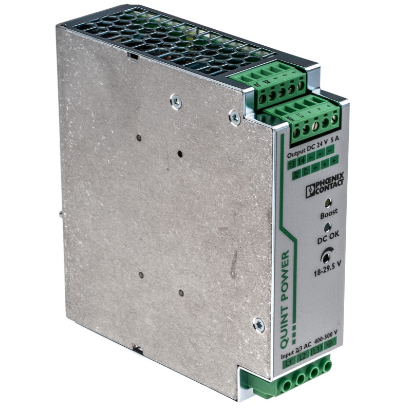 1 pcs - Phoenix Contact QUINT-PS/3AC/24DC/5 Switch Mode DIN Rail Power Supply, 400V ac ac Input, 24V dc dc Output, 5A Output,