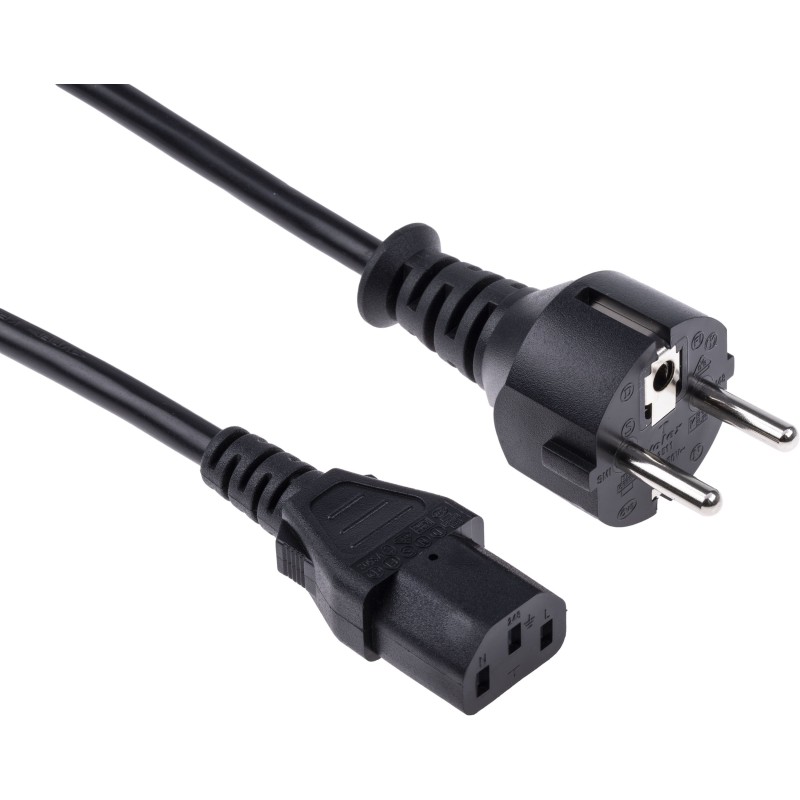 1 pcs - RS PRO Straight IEC C13 Socket to Straight CEE 7/7 Plug Power Cable Assembly, 2.5m