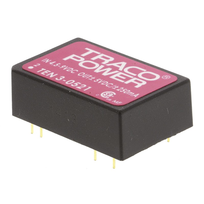 1 pcs - TRACOPOWER TEN 3 DC-DC Converter, ±5V dc/ ±250mA Output, 4.5 - 9 V dc Input, 3W, Through Hole, +85°C Max Temp