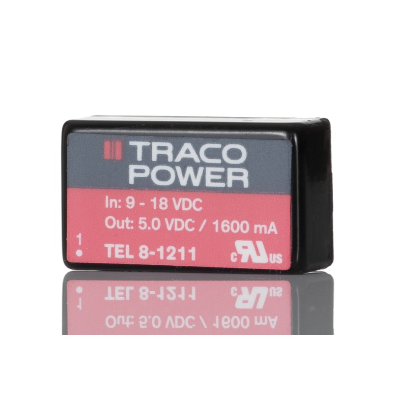 1 pcs - TRACOPOWER TEL 8 DC-DC Converter, 5V dc/ 1.6A Output, 9 - 18 V dc Input, 8W, Through Hole, +80°C Max Temp -40°C