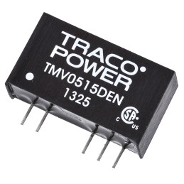 1 pcs - TRACOPOWER TMV EN DC-DC Converter, ±15V dc/ ±30mA Output, 4.5 - 5.5 V dc Input, 1W, Through Hole, +85°C Max Temp