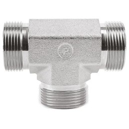 1 pcs - Parker Hydraulic Tee Threaded Adapter 6JMK4S, Connector A BSPP 3/8 Male Connector B BSPP 3/8-19 Male