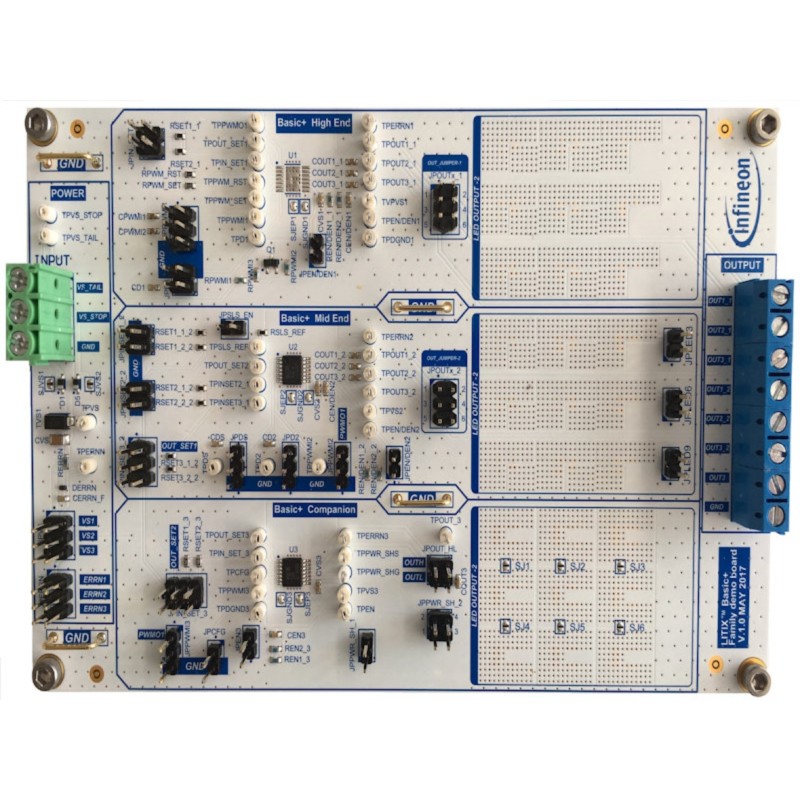 1 pcs - Infineon BASICPLUSDEMOBOARDTOBO1, BASICPLUS DEMOBOARD LED Driver Evaluation Board for TLD1114-1EP, TLD2141-3EP,