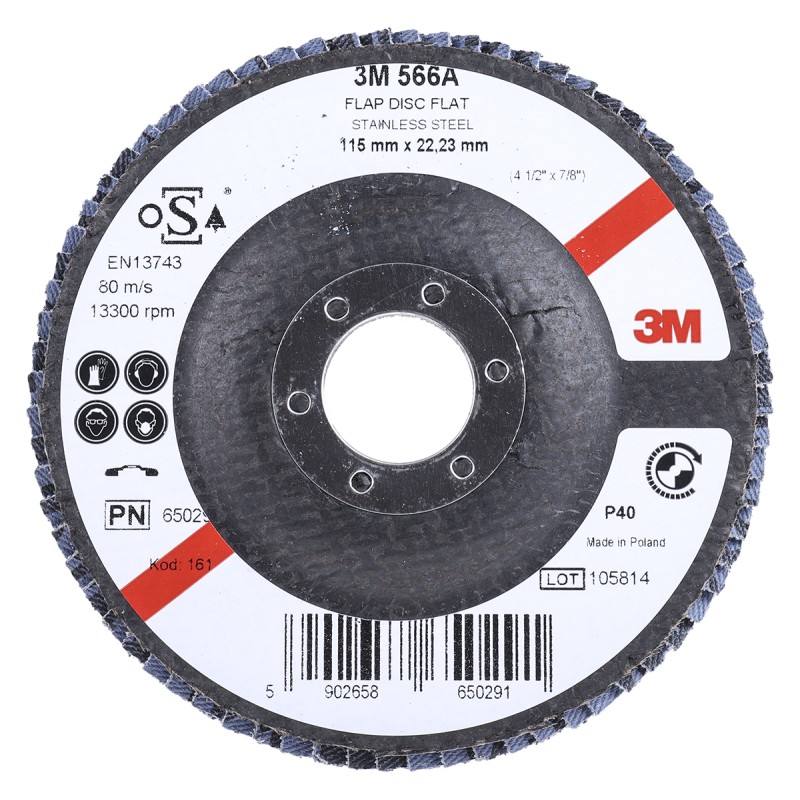 1 pcs - 3M 566A Zirconia Aluminium Flap Disc, 115mm, Coarse Grade, P40 Grit, PN65026