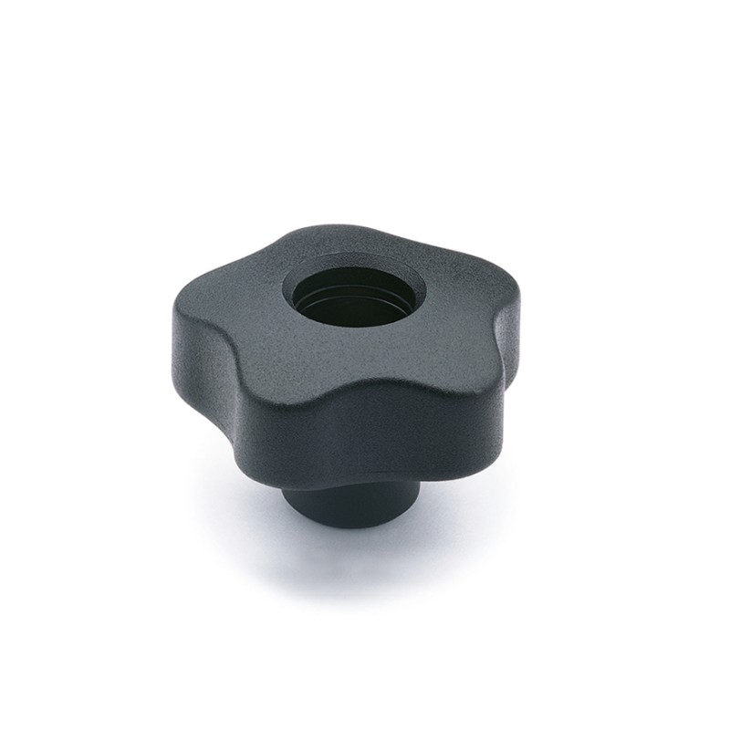 5 pcs - Elesa 69776 Black Polypropylene Based Technopolymer Knob, M12, Threaded Through Hole