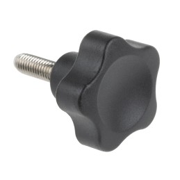 5 pcs - Elesa 166263 Black Multiple Lobes Clamping Knob, M6, Threaded Stud