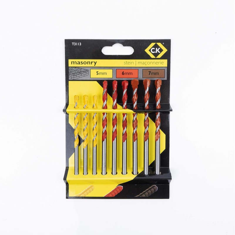 1 pcs - CK 9-Piece Twist Drill Bit Set Set for Masonry, 7mm Max, 5mm Min