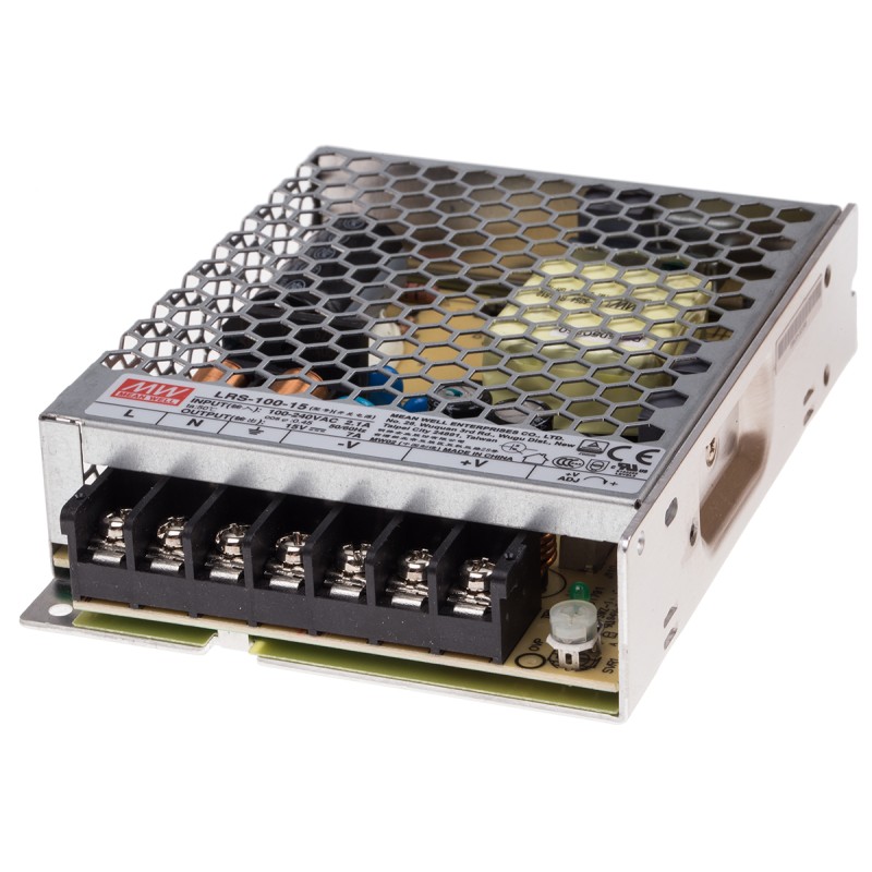 1 pcs - MEAN WELL Switching Power Supply, LRS-100-15, 15V dc, 7A, 105W, 1 Output, 120 - 373 V dc, 85 - 264 V ac