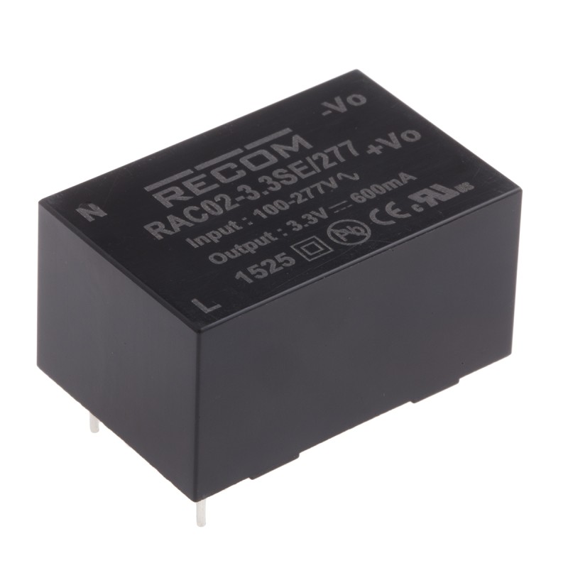 1 pcs - Recom Switching Power Supply, RAC02-3.3SE/277, 3.3V dc, 600mA, 2W, 1 Output, 120 - 430 V dc, 85 - 305 V