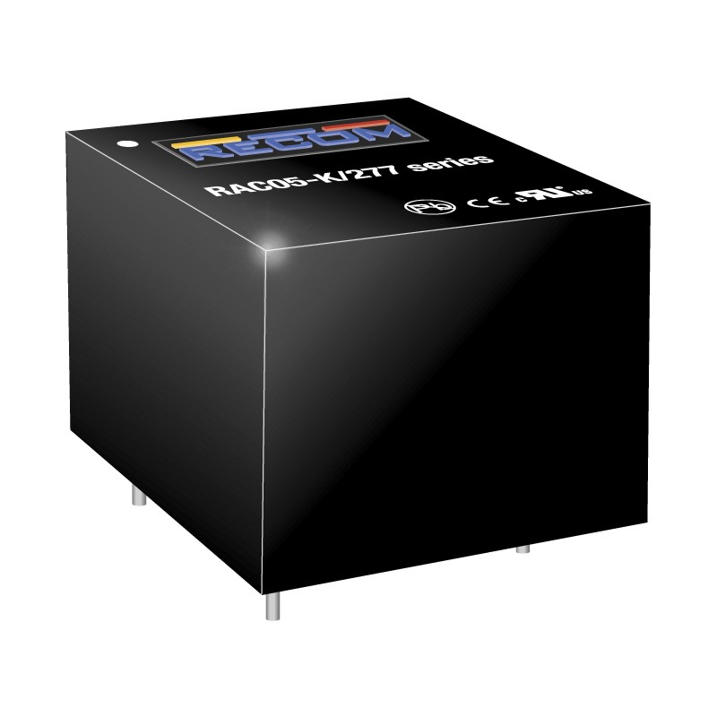 1 pcs - Recom Switching Power Supply, RAC05-12SK/277/W, 12V dc, 416mA, 5W, 1 Output, 85 - 305V ac Input Voltage