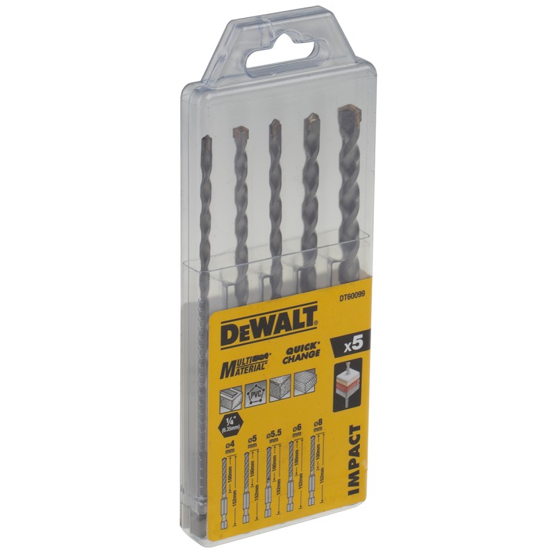 1 pcs - DeWALT 5-Piece Twist Drill Bit Set for Masonry, Multi-Material, 8mm Max, 4mm Min, Carbide Bits