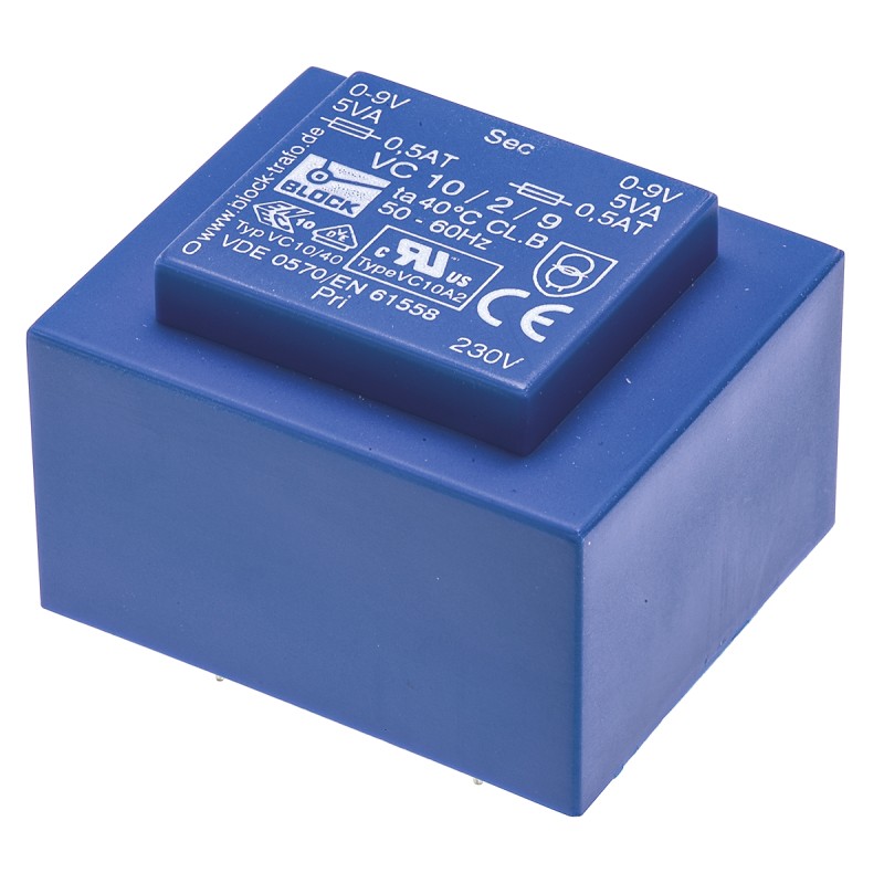 1 pcs - Block 9V ac 2 Output Through Hole PCB Transformer, 10VA