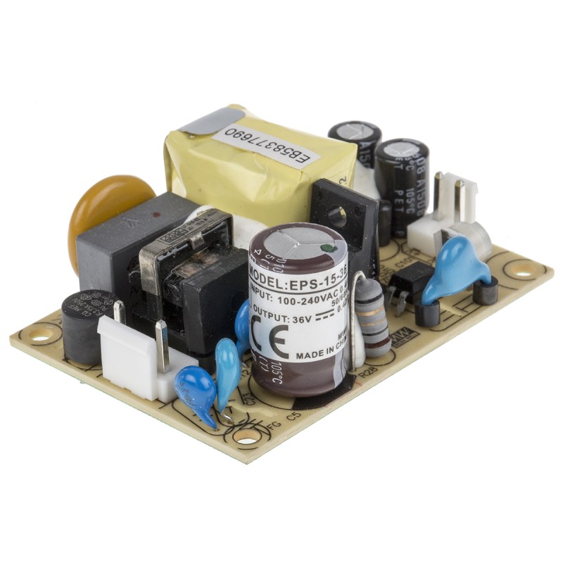 1 pcs - MEAN WELL Switching Power Supply, EPS-15-36, 36V dc, 420mA, 15W, 1 Output, 120 - 370 V dc, 85 - 264 V ac