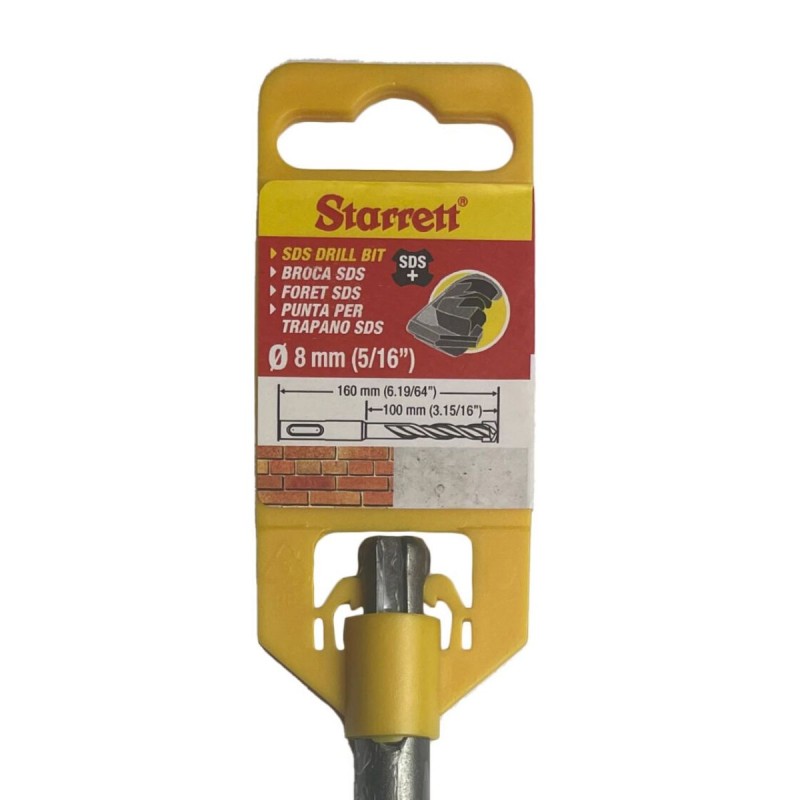 1 pcs - Starrett SDS Plus Series Carbide Tipped SDS Plus Drill Bit, 8mm Diameter, 160 mm Overall