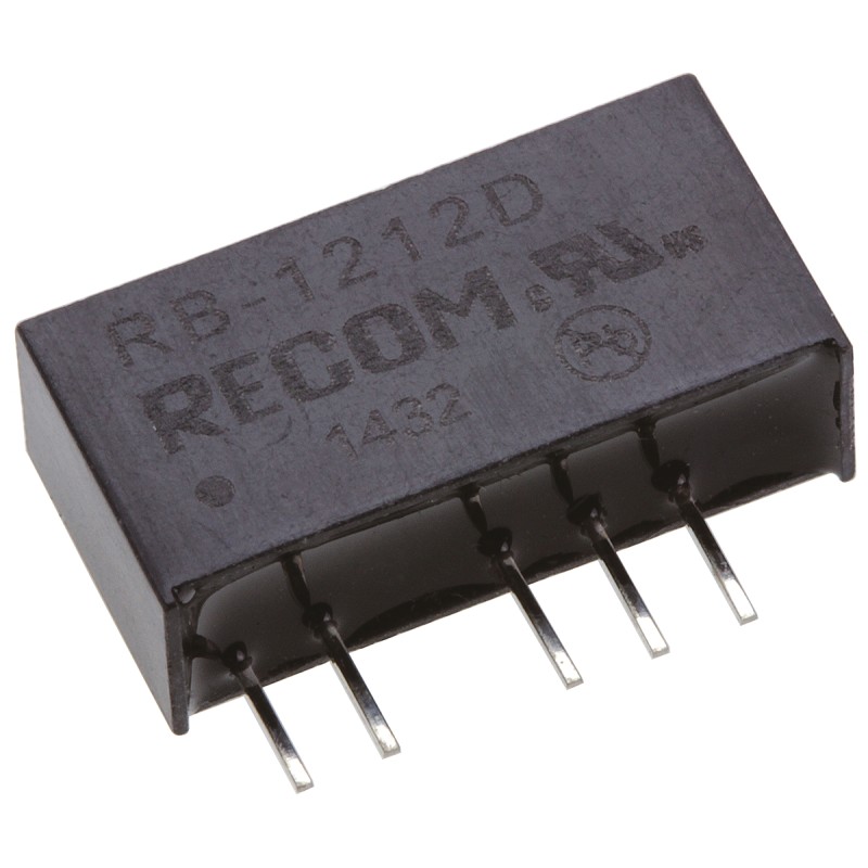 1 pcs - Recom RB DC-DC Converter, ±12V dc/ ±42mA Output, 10.8 - 13.2 V dc Input, 1W, Through Hole, +85°C Max Temp -40°C