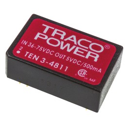 1 pcs - TRACOPOWER TEN 3 DC-DC Converter, 5V dc/ 500mA Output, 36 - 72 V dc Input, 3W, Through Hole, +85°C Max Temp