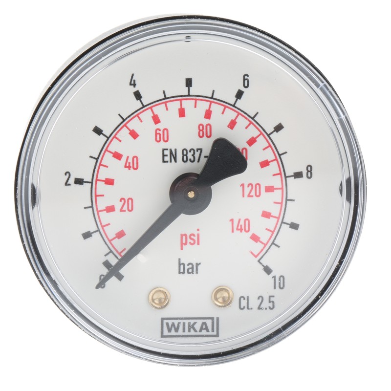 1 pcs - WIKA Analogue Pressure Gauge 10bar Back Entry, 8587699, 0bar min.