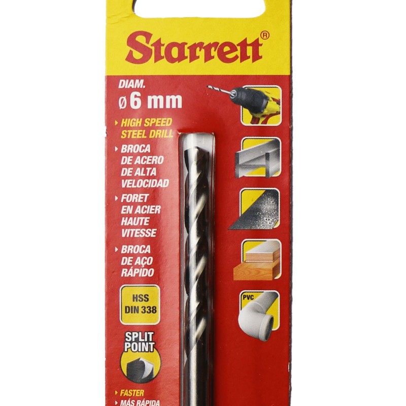 1 pcs - Starrett KBAR Series HSS Twist Drill Bit, 6mm Diameter, 93 mm Overall