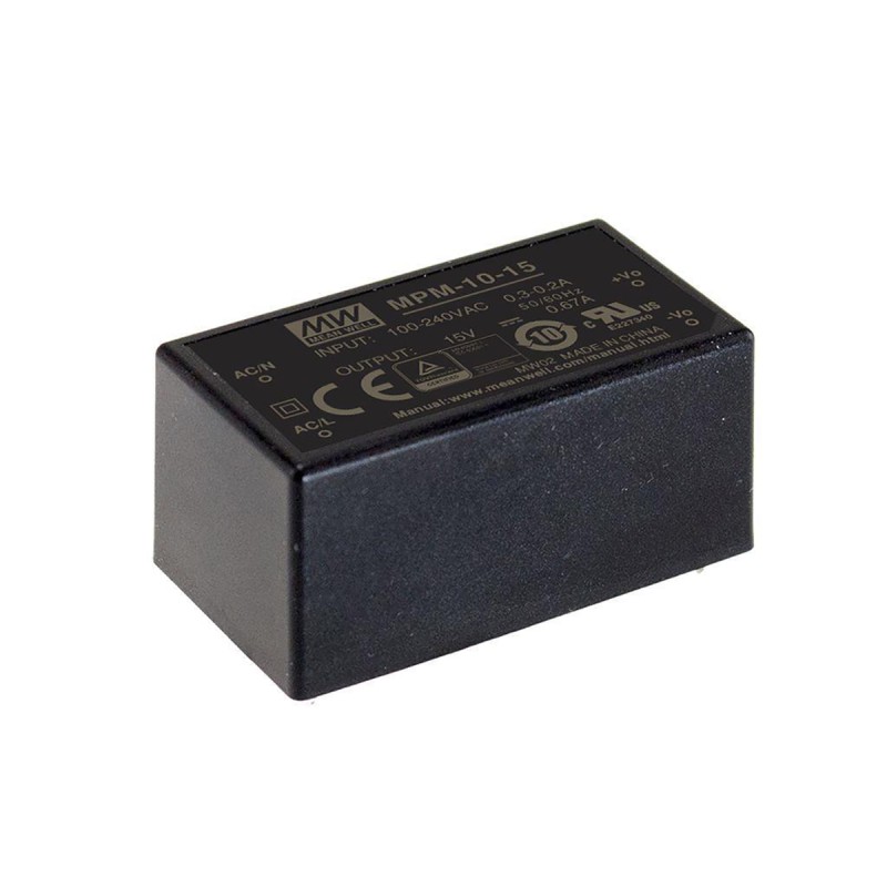 1 pcs - MEAN WELL Switching Power Supply, MPM-10-24, 24V dc, 420mA, 10W, 1 Output, 80 - 264V ac Input Voltage