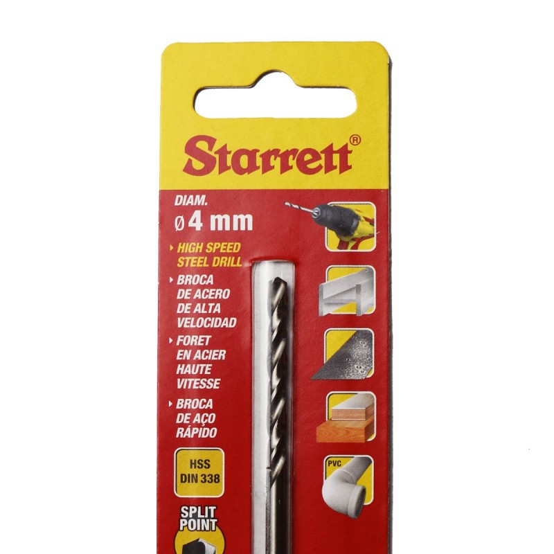 1 pcs - Starrett KBAR Series HSS Twist Drill Bit, 4mm Diameter, 75 mm Overall