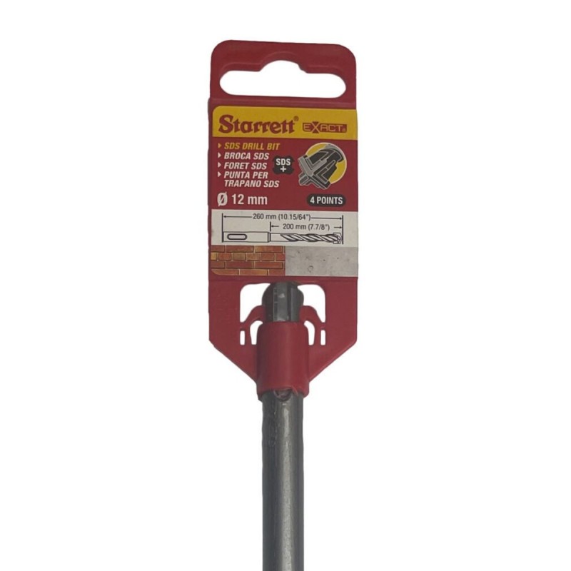 1 pcs - Starrett SDS Drill Set Series Carbide Tipped SDS Plus Drill Bit, 12mm Diameter, 260 mm Overall