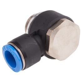 1 pcs - Festo QS Series Elbow Threaded Adaptor, G 1/2 Male to Push In 12 mm, Threaded-to-Tube Connection Style, 186146