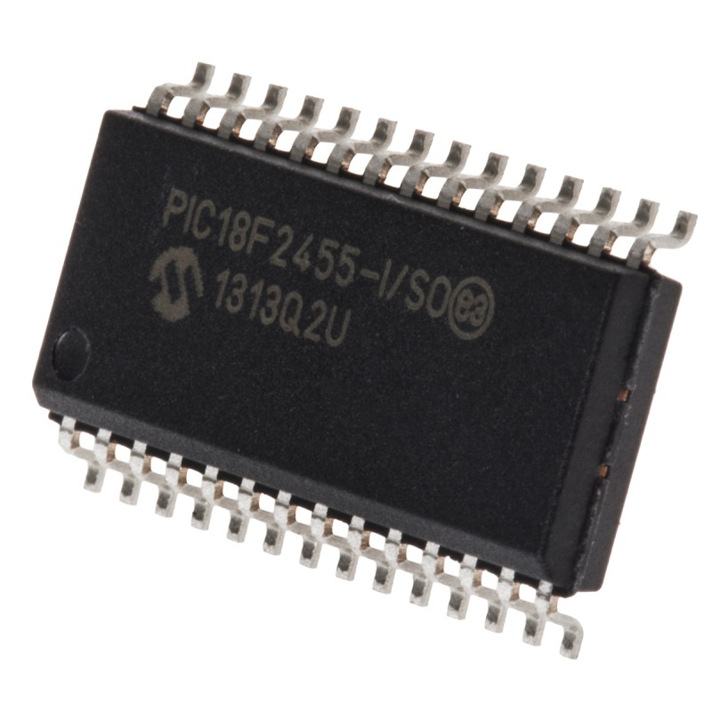 1 pcs - Microchip PIC18F2455-I/SO, 8bit PIC Microcontroller, PIC18F, 48MHz, 24 kB, 256 B Flash, 28-Pin SOIC