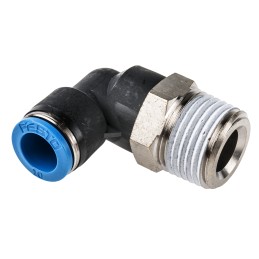 1 pcs - Festo QS Series Elbow Threaded Adaptor, R 1/2 Male to Push In 10 mm, Threaded-to-Tube Connection Style, 190661