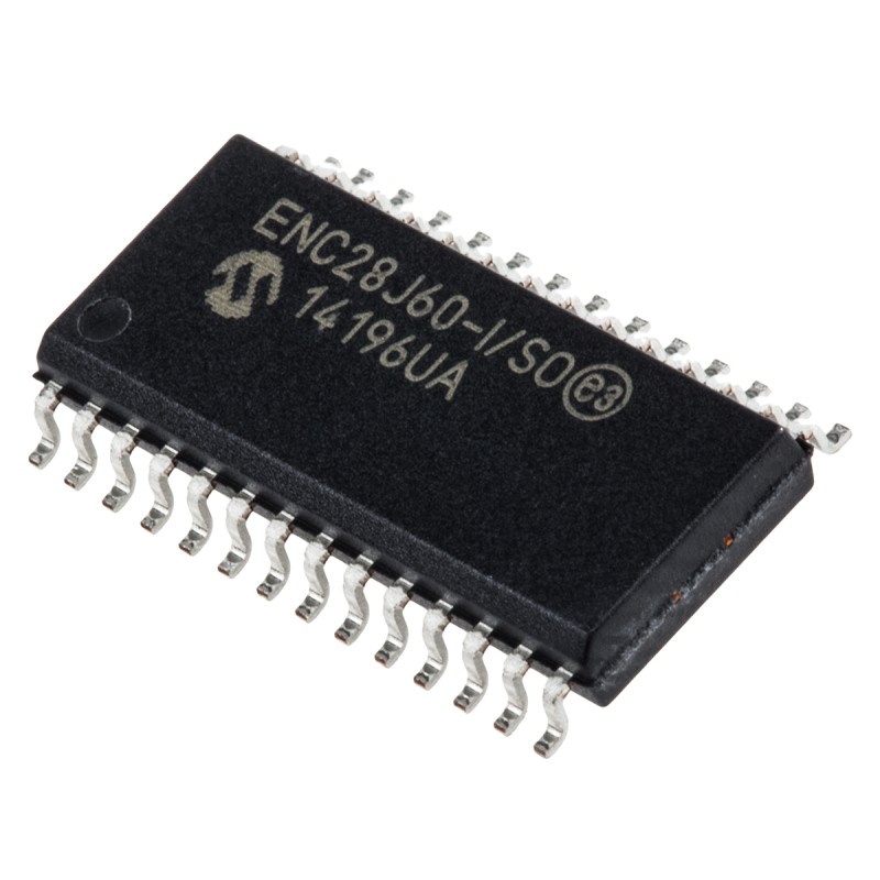 1 pcs - Microchip ENC28J60-I/SO, Ethernet Controller, 10Mbps SPI, Serial-SPI, 3.3 V, 28-Pin SOIC